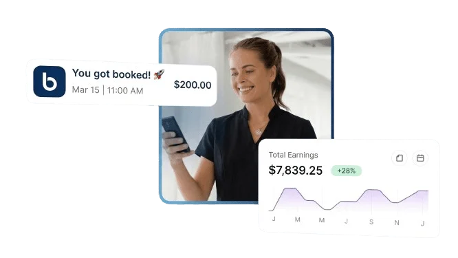 Bookme app booking notification and earnings dashboard