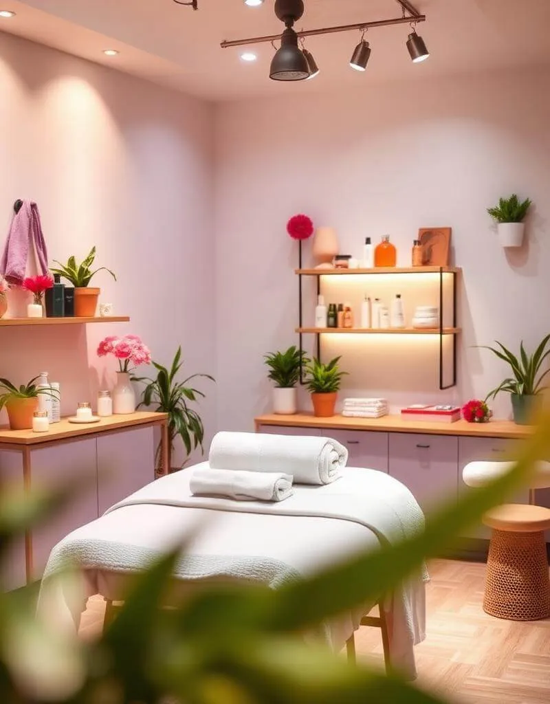 Luxury spa salon interior with warm ambient lighting