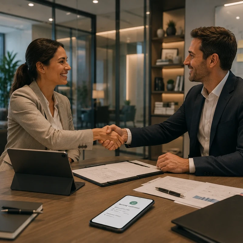 Consultant meeting with a client in a modern office