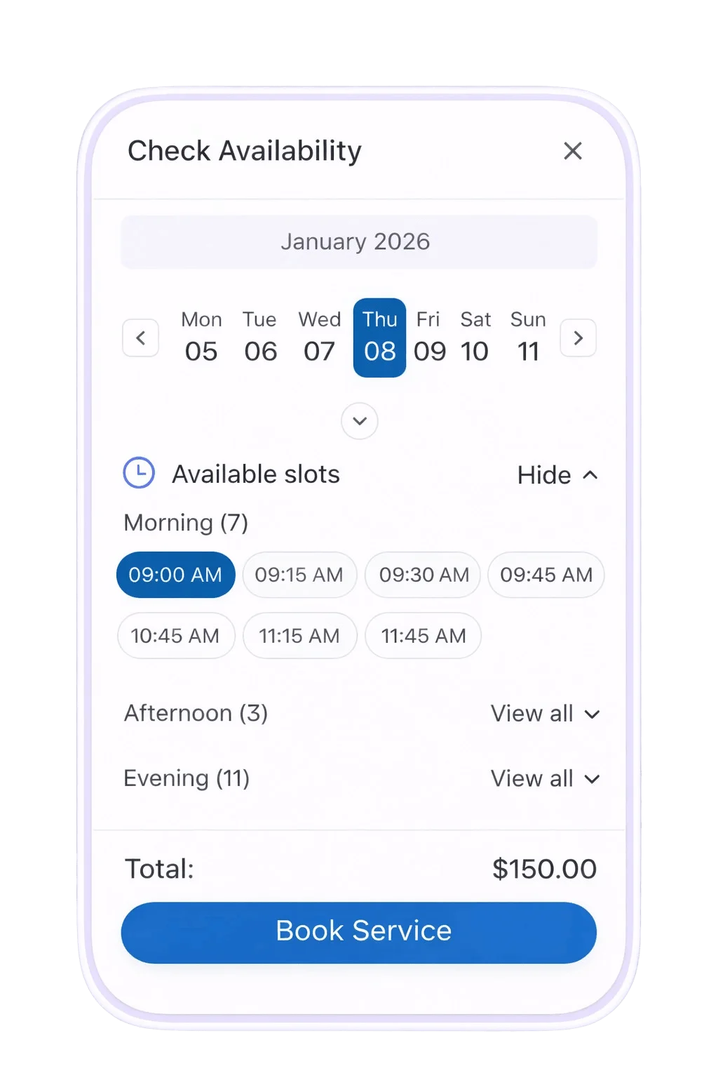 Bookme app screen - Students & Parents Book Online