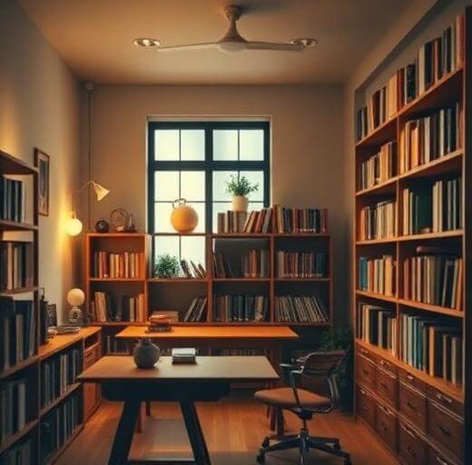 Professional tutoring environment with warm ambient lighting and learning stations