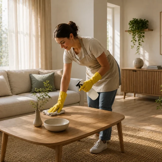 Home services professional cleaning a home