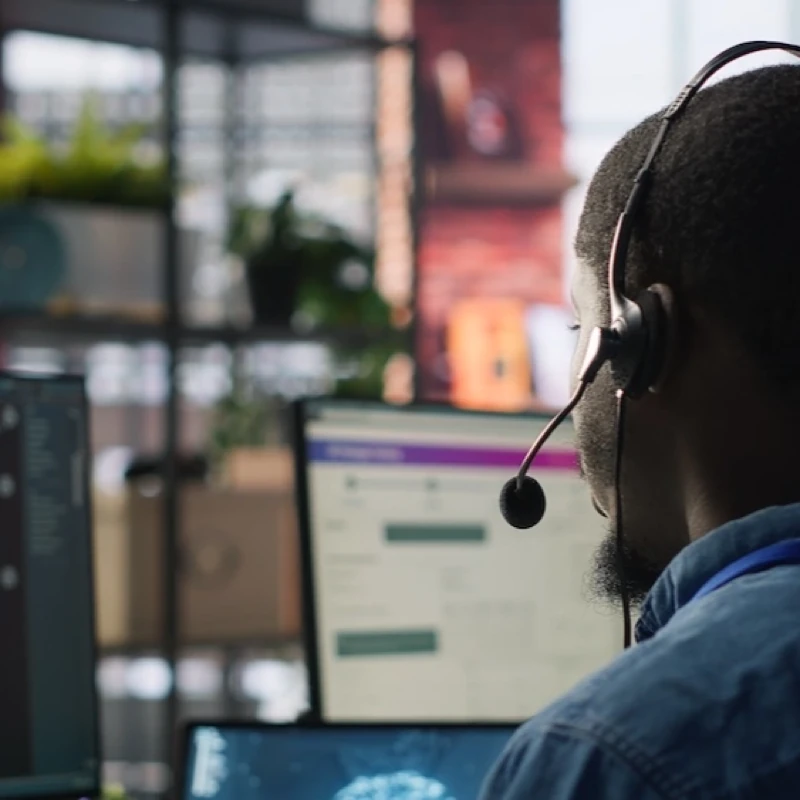 Tech professional working at a computer workstation
