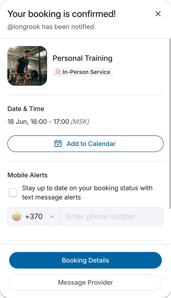 Bookme app daily schedule view for managing fitness classes and clients